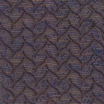 Moroso fabric sample, heathered purple woven textile, diamond grid pattern with raised rounded shapes, tonal golden-brown thread detail.
